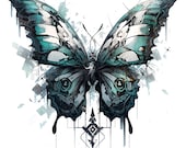 Emerald Butterfly Tattoo Design - Download High Resolution Digital Art PNG Transparent Background | Printable SVG Tattoo Stencil