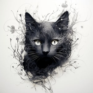 Black Cat Tattoo Design - Download High Resolution Digital Art PNG Transparent Background | Printable SVG Tattoo Stencil