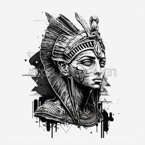 Female Pharaoh Tattoo Design - Download High Resolution Digital Art PNG Transparent Background | Printable SVG Tattoo Stencil