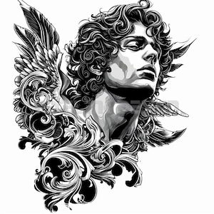 Angel Tattoo Design - Download High Resolution Digital Art PNG Transparent Background | Printable SVG Tattoo Stencil