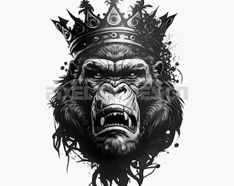 Gorilla Tattoo Design - Download High Resolution Digital Art PNG Transparent Background | Printable SVG Tattoo Stencil