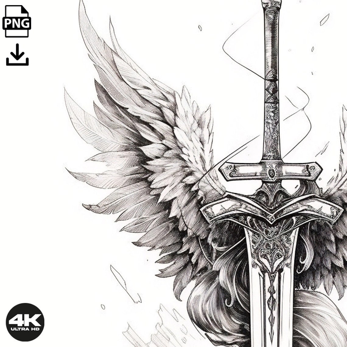 Sword With Wings Tattoo Design Download High Resolution Digital PNG Art ...