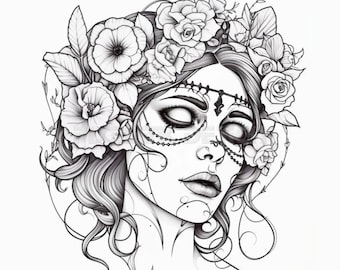 Flora Roman Goddes of Flowers Tattoo Design - Transparent background - Download Detailed High Resolution Image PNG File for your tattooist