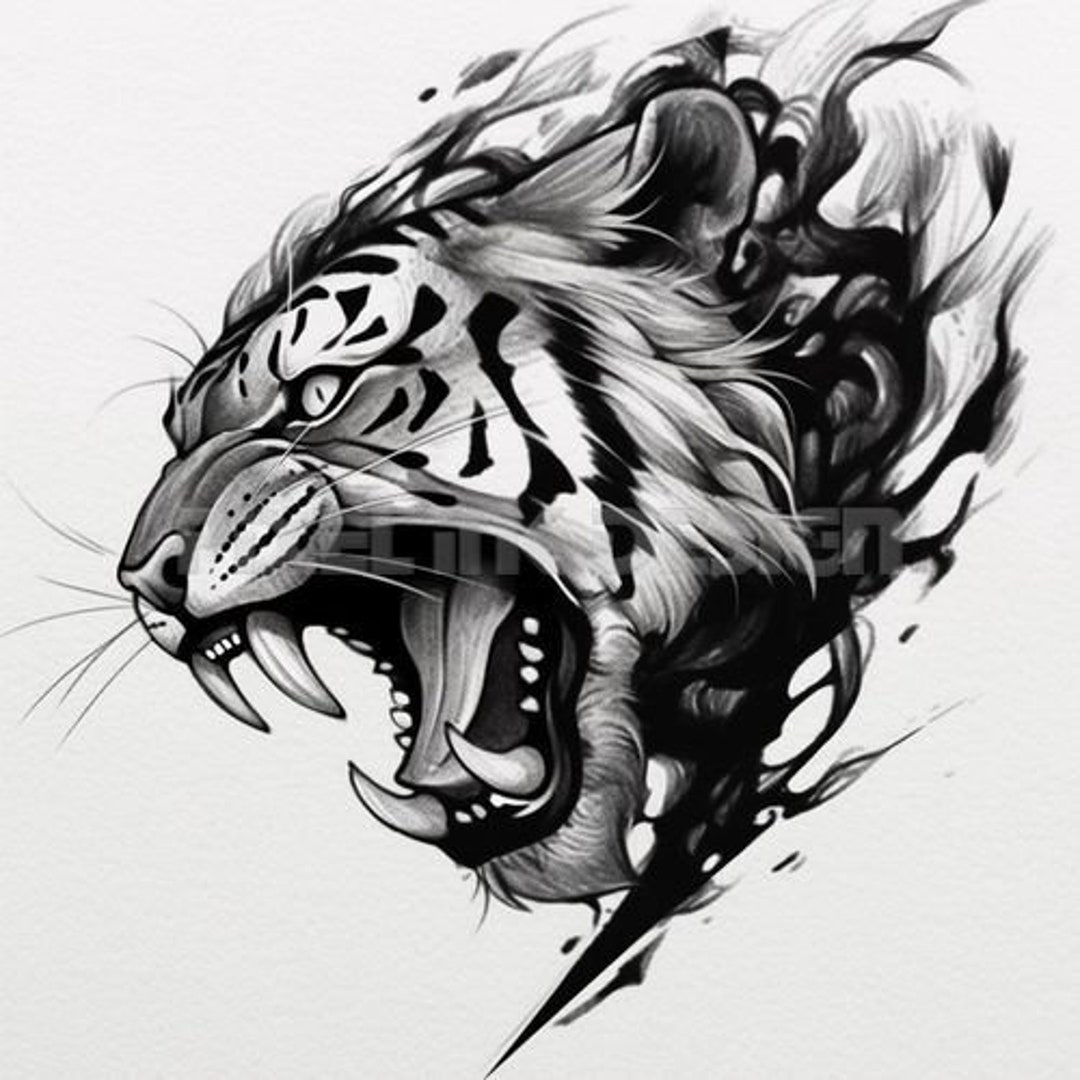 Crouching tiger line art tattoo on white Vector Image