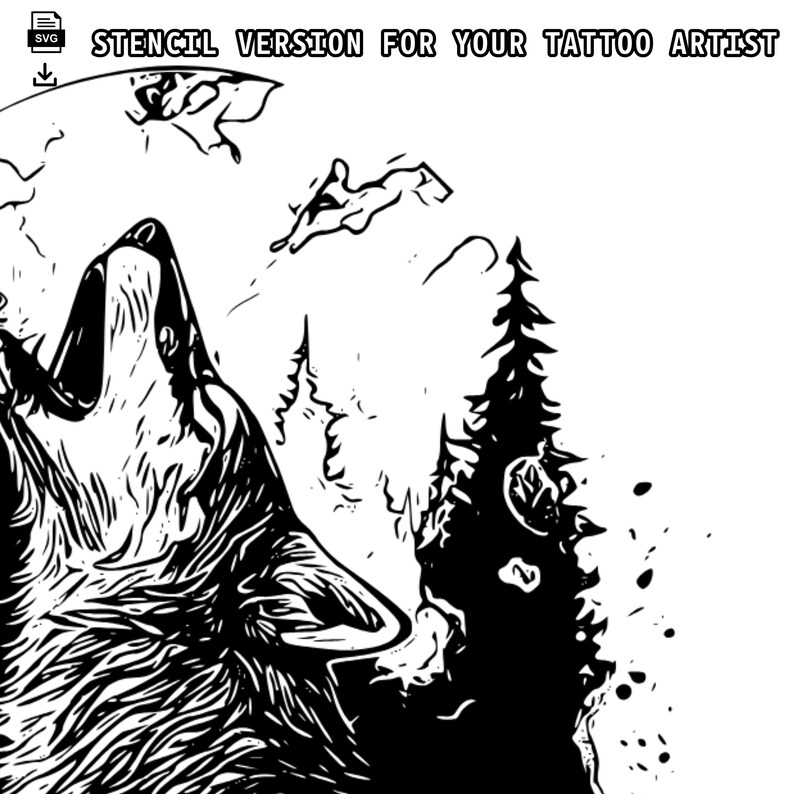 Howling Wolf Tattoo Design Detailed High Resolution Digital Art on ...