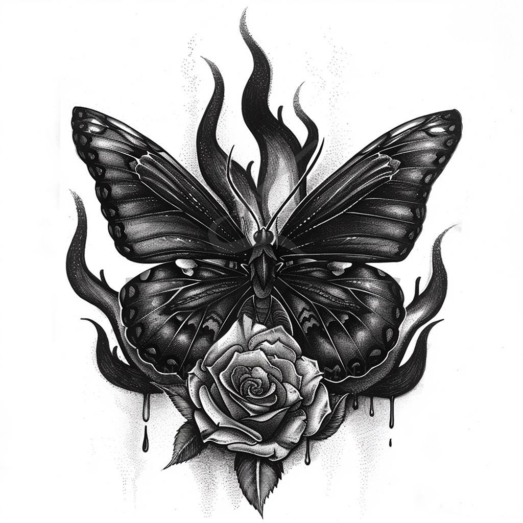 Wilde vlinder tattoo-ontwerp: download met hoge resolutie digitale kunst  png transparante achtergrond | Afdrukbare SVG-tatoeagesjabloon, image size:1024x1024
