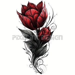 Tulip Flower Tattoo Design - Download High Resolution Digital Art PNG Transparent Background | Printable SVG Tattoo Stencil
