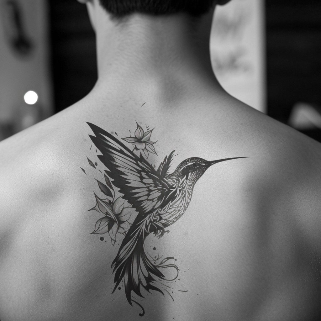 ハチドリのタトゥーデザイン：4K花のスケッチ（デジタルダウンロード） - Etsy 日本, image size:1024x1024