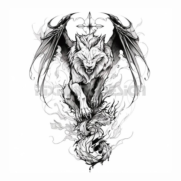 Griffin Tattoo Design - Download hoge resolutie digitale kunst PNG transparante achtergrond | Afdrukbare SVG-tattoo-stencil