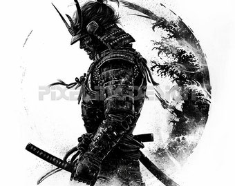 Samurai Warrior Tattoo Design - Download High Resolution Digital Art PNG Transparent Background | Printable SVG Tattoo Stencil