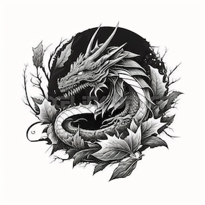 Dragon Tattoo Design - Download High Resolution Digital Art PNG Transparent Background | Printable SVG Tattoo Stencil