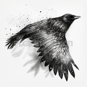 Raven Tattoo Design - Download High Resolution Digital Art PNG Transparent Background | Printable SVG Tattoo Stencil