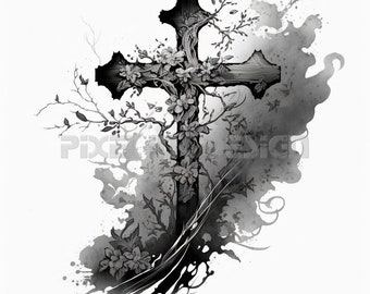 Cross Tattoo Design - Download High Resolution Digital Art PNG Transparent Background | Printable SVG Tattoo Stencil