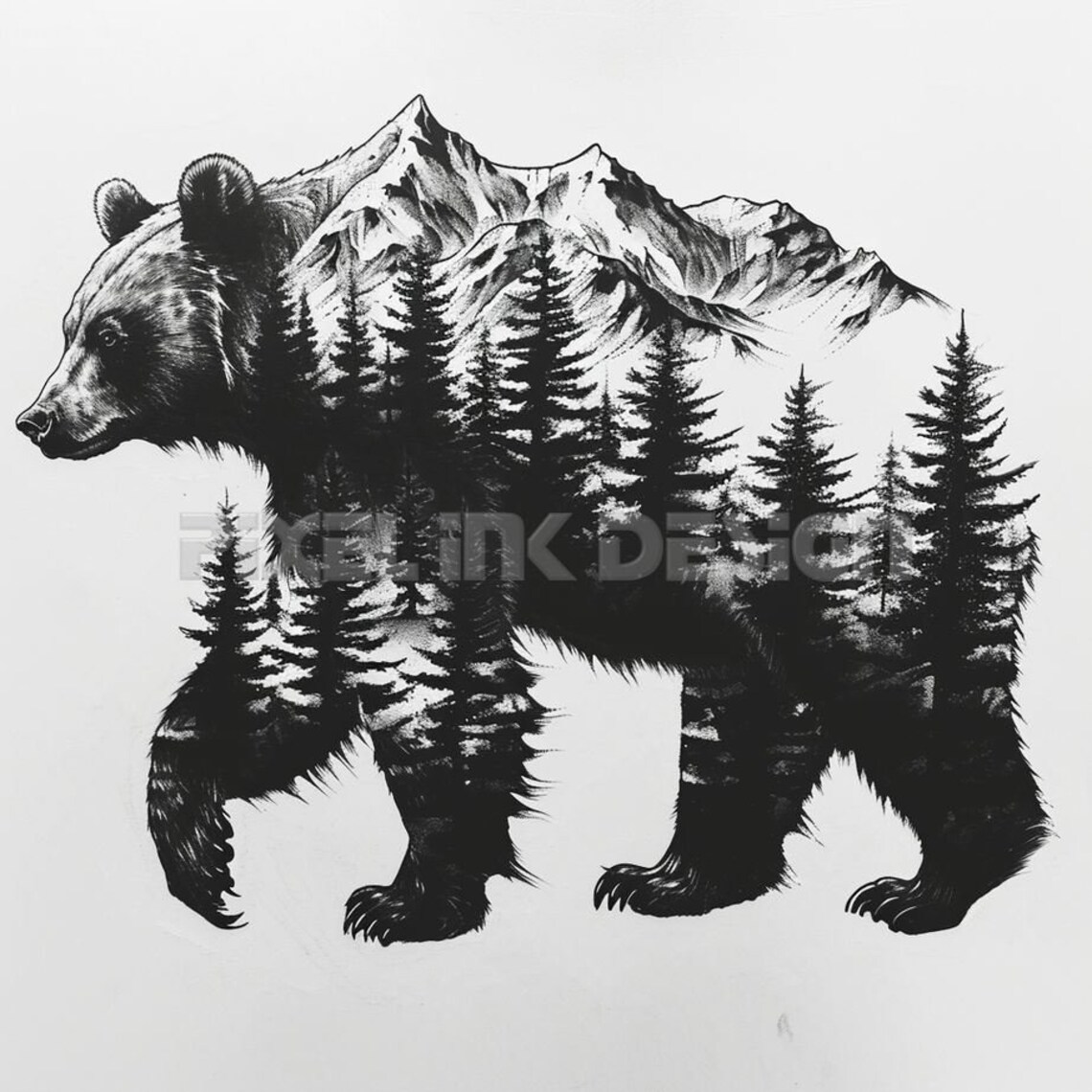 Bear Tattoo Design Detailed High Resolution Digital Art on White
