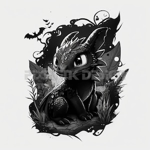 Toothless Dragon Tattoo Design - Download High Resolution Digital Art PNG Transparent Background | Printable SVG Tattoo Stencil