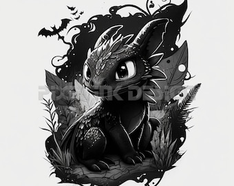 Toothless Dragon Tattoo Design - Download High Resolution Digital Art PNG Transparent Background | Printable SVG Tattoo Stencil