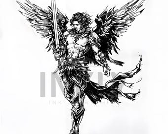 St. Archangel Michael Tattoo Design - Transparent background - Download Detailed High Resolution Image PNG File and JPG File