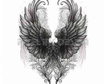 Angel Wings Tattoo Design - Download High Resolution Digital Art PNG Transparent Background | Printable SVG Tattoo Stencil