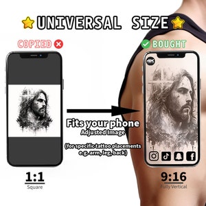 Diseño de tatuaje de Jesucristo Descargar arte digital de alta resolución PNG fondo transparente / plantilla de tatuaje SVG imprimible imagen 5