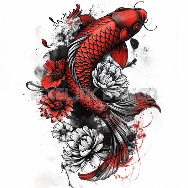 Koi Fish Tattoo Design - Download High Resolution Digital Art PNG Transparent Background | Printable SVG Tattoo Stencil