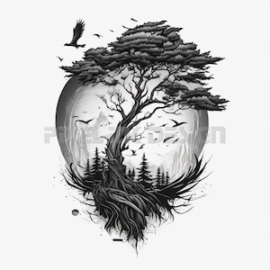Cypress Tree Tattoo Design - Download High Resolution Digital Art PNG Transparent Background | Printable SVG Tattoo Stencil