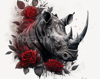 Conception de tatouage de rhinocéros - Télécharger l’art numérique haute résolution PNG Fond transparent | Pochoir de tatouage SVG imprimable