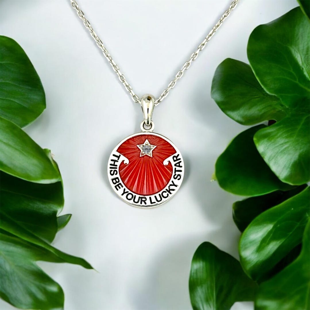 Victorian Red Saturday Night Lucky Star Charm Love Pendant, Solid