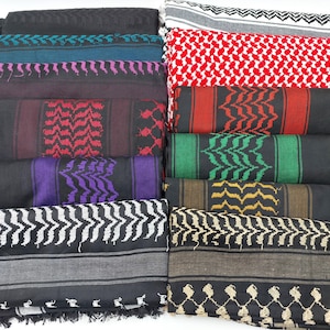 Palestine Keffiyeh Kufiya Scarf (125x125- Free Palestinian Traditional Tasseled Shemagh Arafat Hatta Arab Style Headscarf Palestine Colors