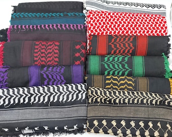 Palestine Keffiyeh Kufiya Scarf (125x125- Free Palestinian Traditional Tasseled Shemagh Arafat Hatta Arab Style Headscarf Palestine Colors