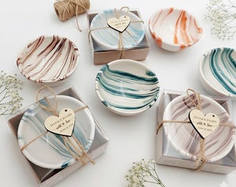 100 Pcs Personalized Wedding Favors for Guests, Bulk Marbled Ceramic Ring Dishes, Custom Engagement Favors, Bridal Shower Gifts,Jewelry Bowl