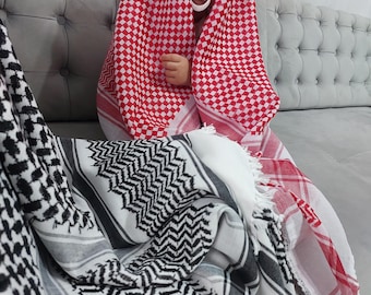 Original Black  White Palestinian Kuffiyeh,White & Red Keffiyeh,Premium Quality Kuffiyeh Scarf Tassel Keffiyeh,Middle East Shemag,Palestine
