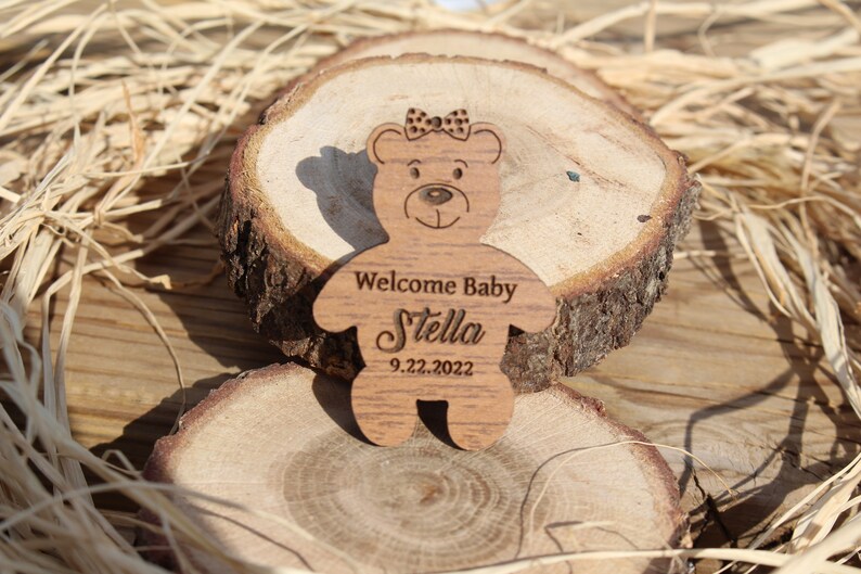 Personalisierte Baby-Dusche-Tag, Baby-Dusche-Bevorzugungen,, personalisierte Holz-Baby-Dusche-Bevorzugung-Tags, Holz-Tag, Bär Holz-Tag, Bär-Tag Bild 3