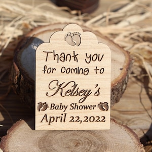 Gepersonaliseerde baby shower tag, baby shower gunsten, gepersonaliseerde houten baby shower gunst tags, houten tag, baby shower houten tag, bedankt