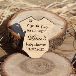 Etichette in legno per baby shower, regali per baby shower, etichette in legno personalizzate per baby shower, etichette per vestitini per neonati, regali di ringraziamento per baby shower