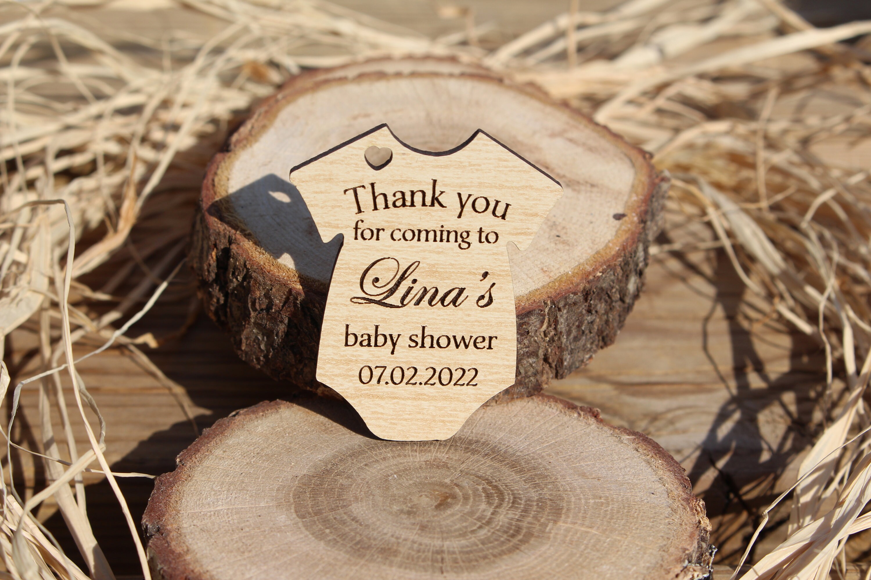 Personalized Wooden Baby Shower Favor, Custom Name Tag, Rustic Wood ...