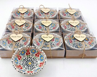 Personalized Turkish Tile Wedding Favors for Guests, Rustic Ceramic Bowl Favor, Boho Wedding Candy Dish, Bulk Wedding Favor Gift