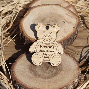 Etiqueta personalizada para chá de bebê, lembranças para chá de bebê, etiquetas de madeira personalizadas para chá de bebê, etiqueta de madeira, etiqueta de madeira de urso, etiqueta de urso