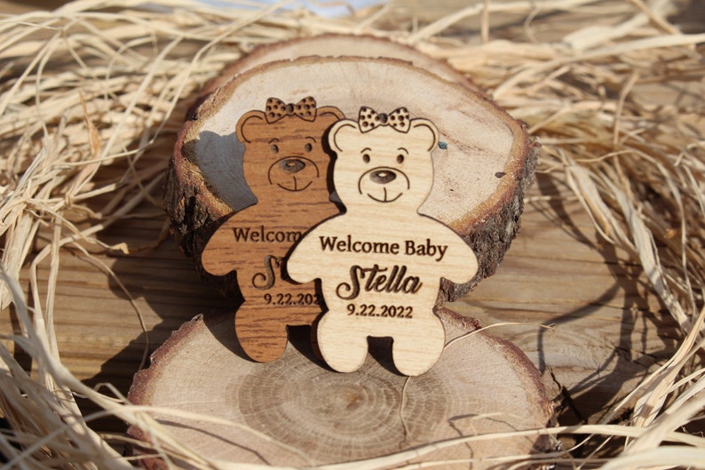 Personalisierte Baby-Dusche-Tag, Baby-Dusche-Bevorzugungen,, personalisierte Holz-Baby-Dusche-Bevorzugung-Tags, Holz-Tag, Bär Holz-Tag, Bär-Tag Bild 1