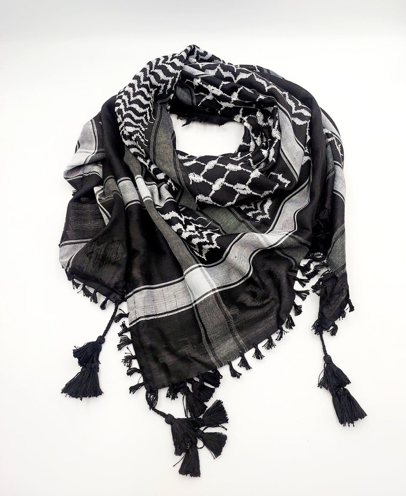 Keffiyeh Palestine Shemagh Scarf Arab Black White Heavy Kufiya Square ...