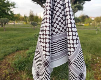Sciarpa Palestinese Kefiah FREAK SCENE In Cotone, Nero-grigio 120x120 Cm, Shemagh Foulard