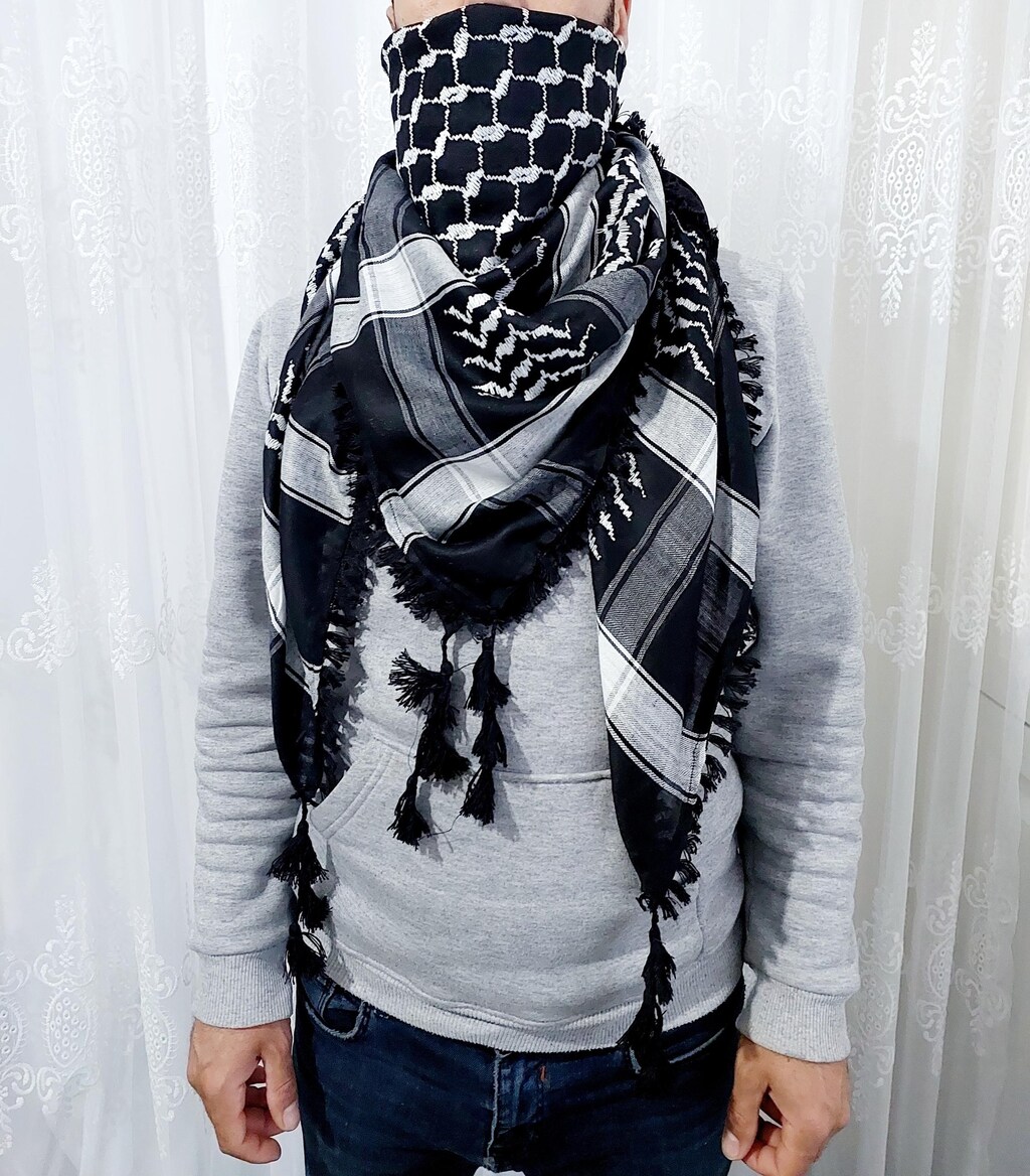 Kefiah Palestinese Originale, Sciarpa Shemagh Bianca E Nera, Unisex, Morbida E Traspirante