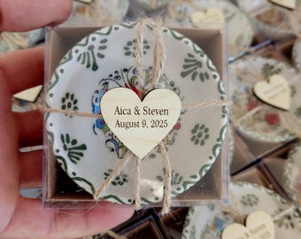 50 pcs Meaningful Wedding Favor Bowls for Guests, Personalized Ceramic Keepsake Gift, Ready to Gift Rustic Wedding Favor, Bulk Guest Gifts