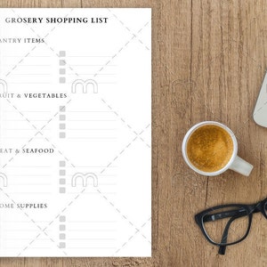 Grocery List Printable Template, Grocery Planner, Food Shopping List, Instant Download PDF