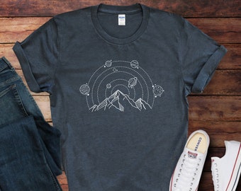 Sweatshirt bergen en planeten, shirt astronomieliefhebber, ruimtehoodie, hemelse trui, zonnestelsel ronde hals, Galaxy cadeau, uniseks heden