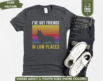 Camiseta Corgi, regalo divertido para los amantes de los Corgi, Corgi retro vintage, mamá Corgi, camiseta de colores cómodos, tengo amigos en lugares bajos, camiseta de papá perro