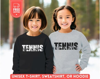 Youth Tennis Hoodie, Kids Tennis Sweater, Tennis Lover Sweatshirt, Tennis Mom Shirt, Team Game Day Crewneck, Matching Tshirts, Unisex Gift