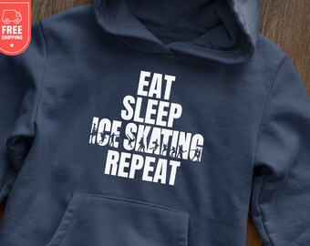 Eat Sleep Ice Skating Repeat Sweater, Kids Figure Skater Sweatshirt, Funny Youth Shirt, Birthday Crewneck Tee, Ice Skate Gift, Unisex Hoodie