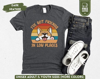 Camisa Corgi, regalo divertido para amante de Corgi, Corgi vintage retro, mamá Corgi, camisa de colores cómodos, tengo amigos en lugares bajos, camiseta de papá perro