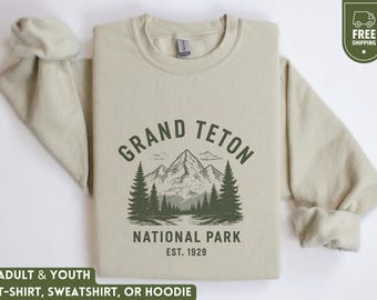 Grand Teton National Park Youth Sweatshirt, Matching Family Wyoming Gift, Kids Nature Lover Hoodie, Hiking Camping Sweater, Outdoors Shirt