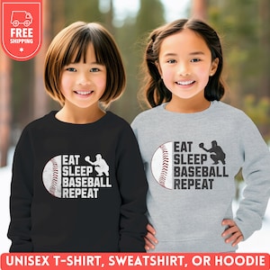 Funny Youth Baseball Sweater, Kids Baseball Sweatshirt, Eat Sleep Repeat Shirt, Birthday Crewneck Tee, Team Group Player Gift, Unisex Hoodie